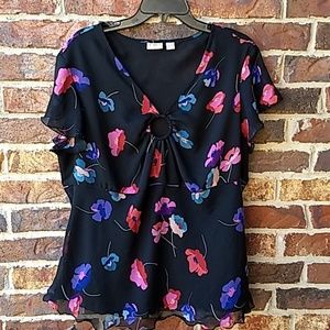 Cato black sheer floral flowing top